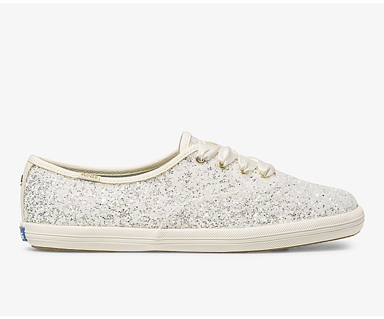 Keds Womens Cream Lace Up Shoes - Keds X Kate Spade New York Champion Glitter 381OVCUZT